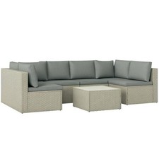 Salon de Jardin Patio 6 Personnes Résine Tressée Modulable Angle Table Verre NEW