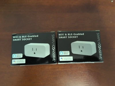 2- NIB Simply Conserve Wifi Bluetooth Smart Socket Alexa/Google No hub required