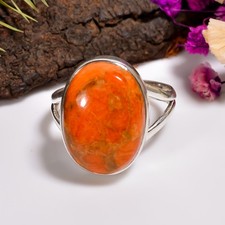 Natural Sponge Coral Ring Orange Stone 925 Sterling Silver Handmade Boho Rings