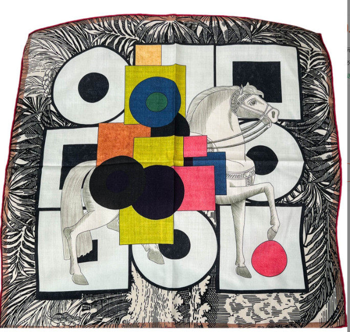 70% Cashmere 30% Silk Neckerchief Plate Print Bandana wrap Scarf Shawl 26'' new