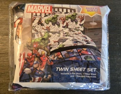 Marvel AVENGERS 3pc Twin Sheet Set! 1 Fitted, 1 Flat Sheet & 1 Pillowcase