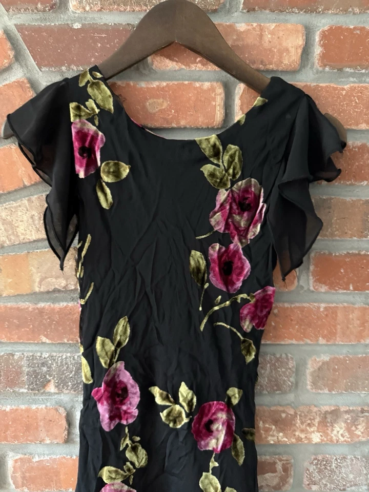 Vestido Emily West Niños Niñas Negro Floral Rosa Terciopelo Burnout Fiesta Talla 14 Niñas Foto 4 de 4