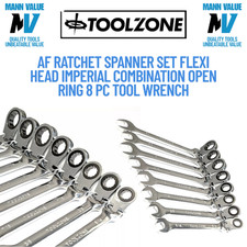 AF Ratchet Spanner Set Flexi Head Imperial Combination Open Ring 8 Pc Tool SAE