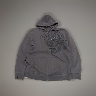 Vintage Hurley Hoodie Grunge Crosses Men's Large Gothic Zip Up Sweatshirt Y2K
