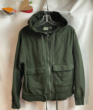 Zella Weekend Stretch Organic Cotton Green Full Zip Hood Jacket Size Small