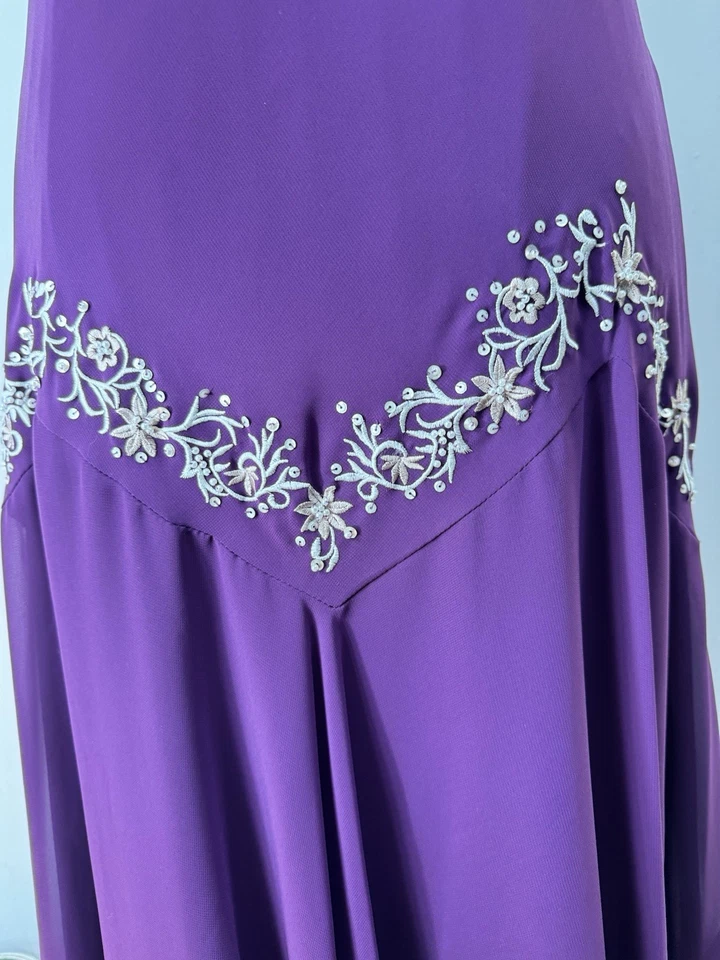 Vestido midi SL Fashions talla 14 púrpura caprichoso bordado lentejuelas pañuelo Foto 4 de 4