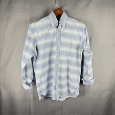 Tommy Hilfiger Men's M Long Sleeve Button Down 80s 2 Ply Striped Flip Cuff Blue