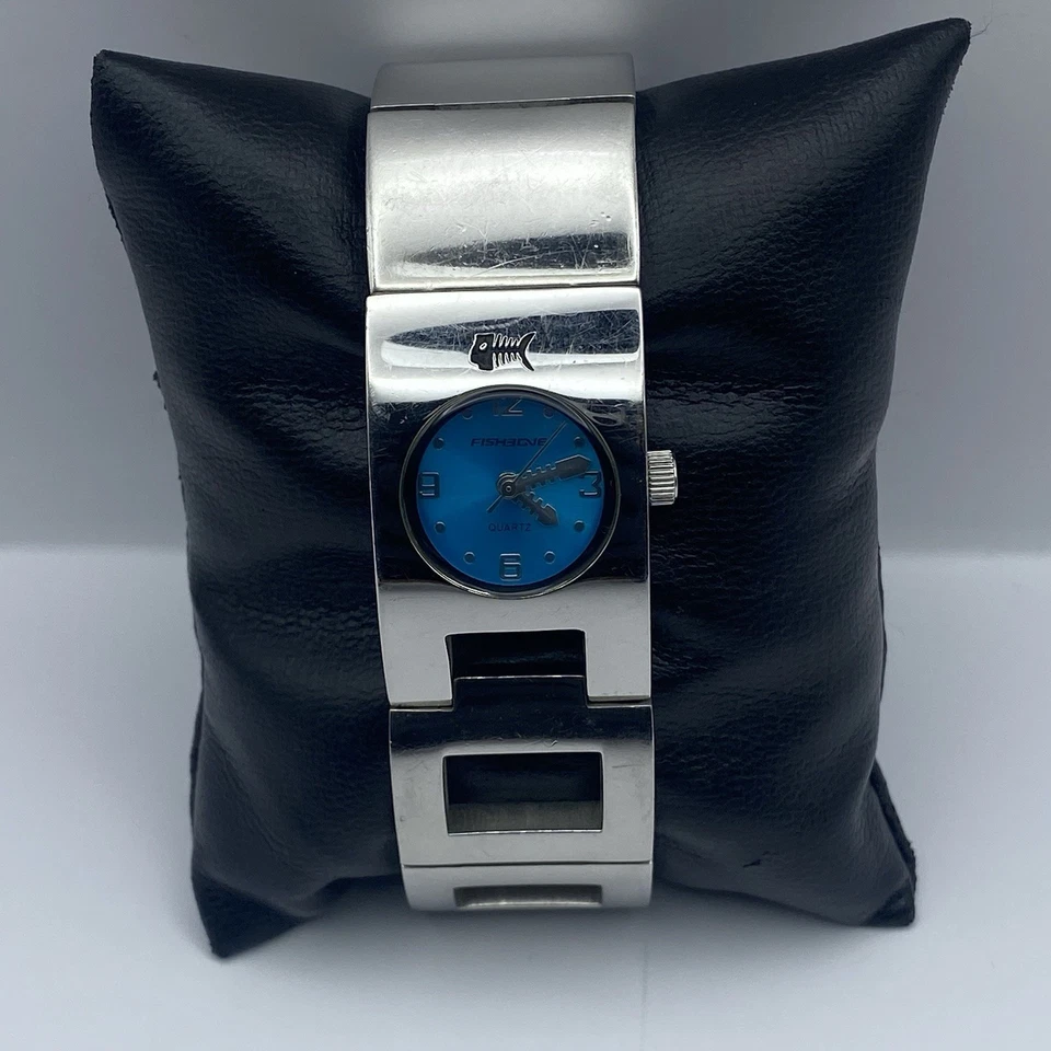 Reloj de cuarzo 22 mm Fishbone Japón esfera azul damas piezas no probadas/reparación Foto 3 de 4