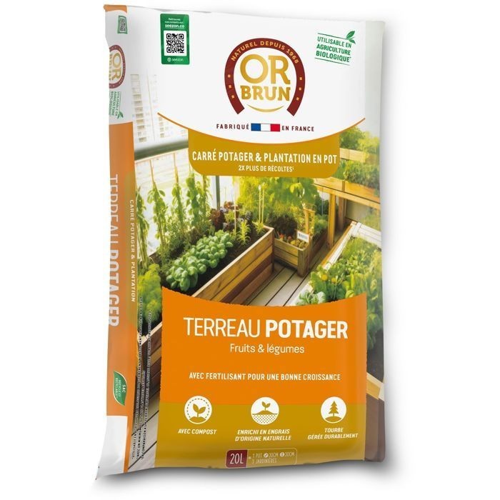 Terreau potager et carré potager Or Brun OBRTCAPOT20N substrat terre 20L