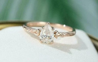 Moissanite 2.40Ct Pear Cut Solitaire Fancy Engagement Ring Yellow Gold Plated