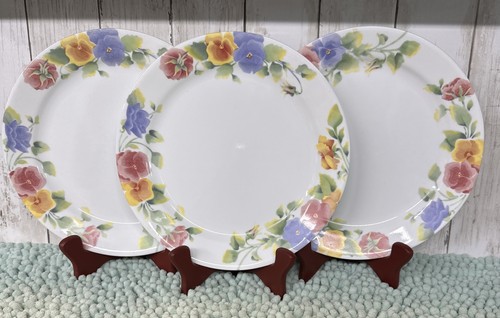Set of 3 Corelle Summer Blush Dinner Plates Pansies Floral Corning Ware