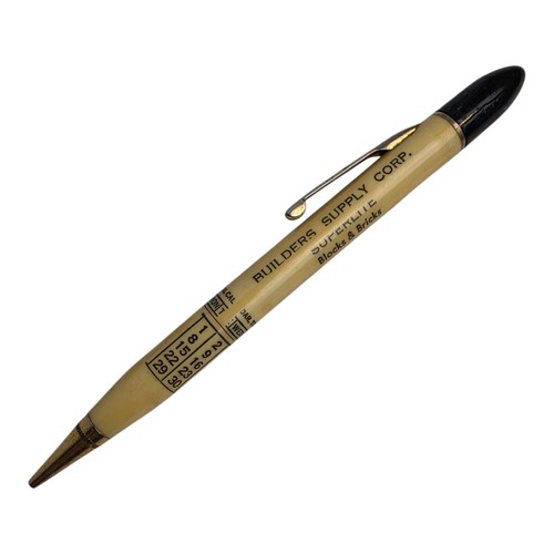 Vintage Builders Supply Co. Perpetual Calendar Mechanical Pencil Circa 1940's