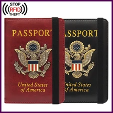 RFID USA America Passport Covers Holder Women Men Business PU Leather ID Bank