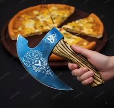 Handmade Viking Pizza Axe – Carbon Steel Slicer 8" Blade, Pizza Cutter w/ Sheath