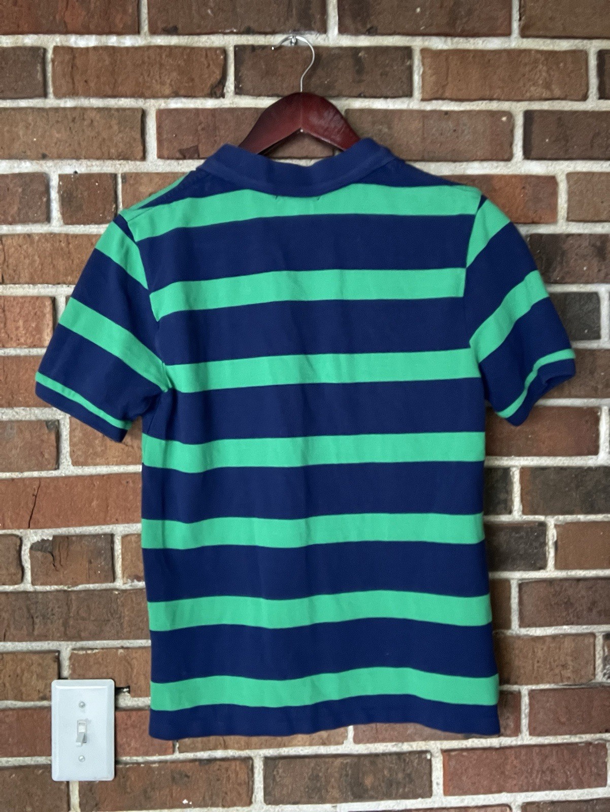 Polo Ralph Lauren camicia ragazzo L 14 16 blu verde maglia pesante piccolo pony preppy