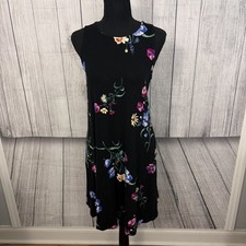 Old Navy Women's Medium Black Floral Sleeveless Swing Casual Stretch Dress