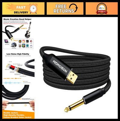 10FT USB Guitar Cable Adapter - 1/4 Inch TS to USB Interface for Recording & Sin