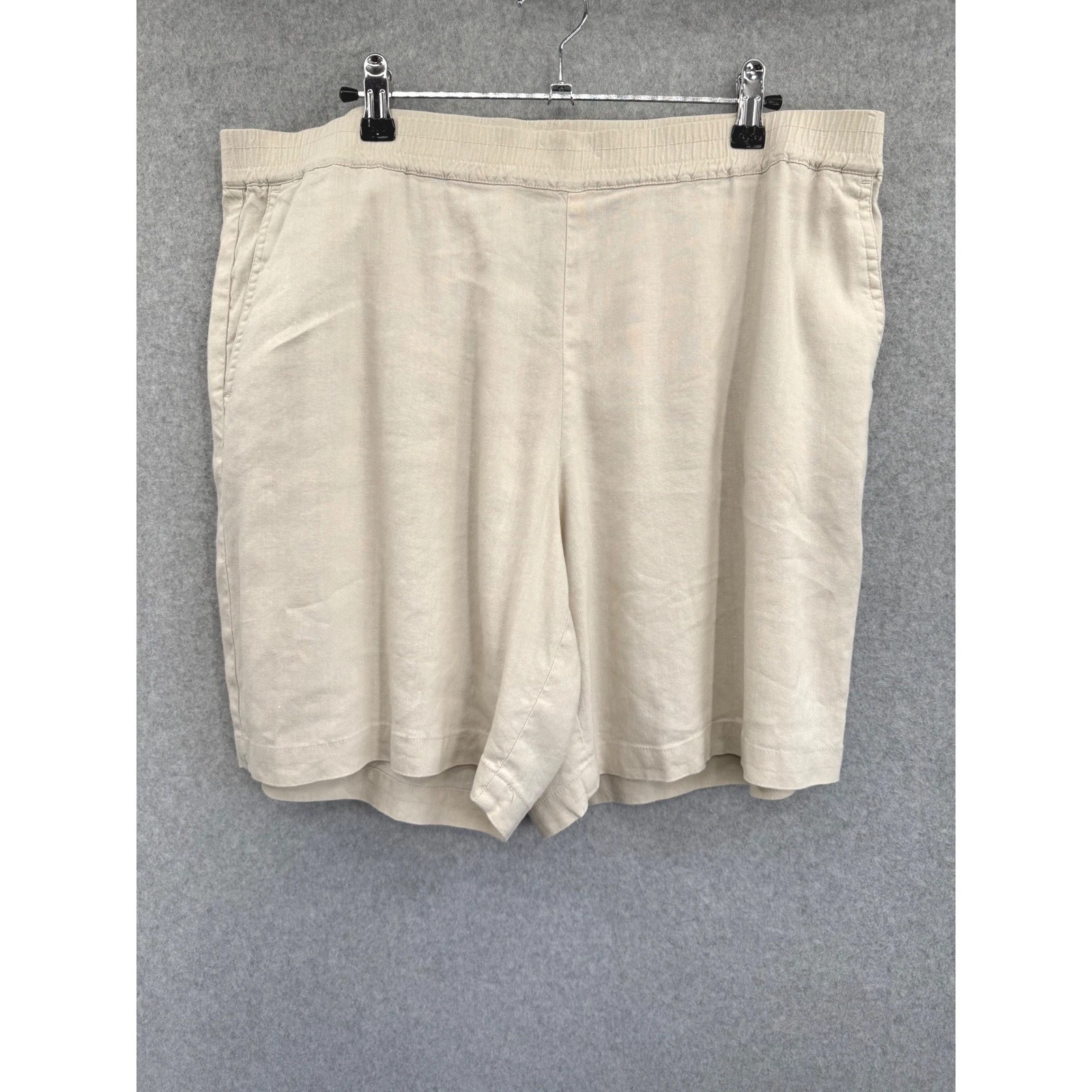 J. Jill Shorts Women Large Beige Linen Stretch Elastic Waist Pull On Pockets