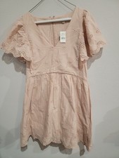Ann Taylor LOFT Pink Dress Eyelet V-neck Flutter Sleeve Casual Size S NWT