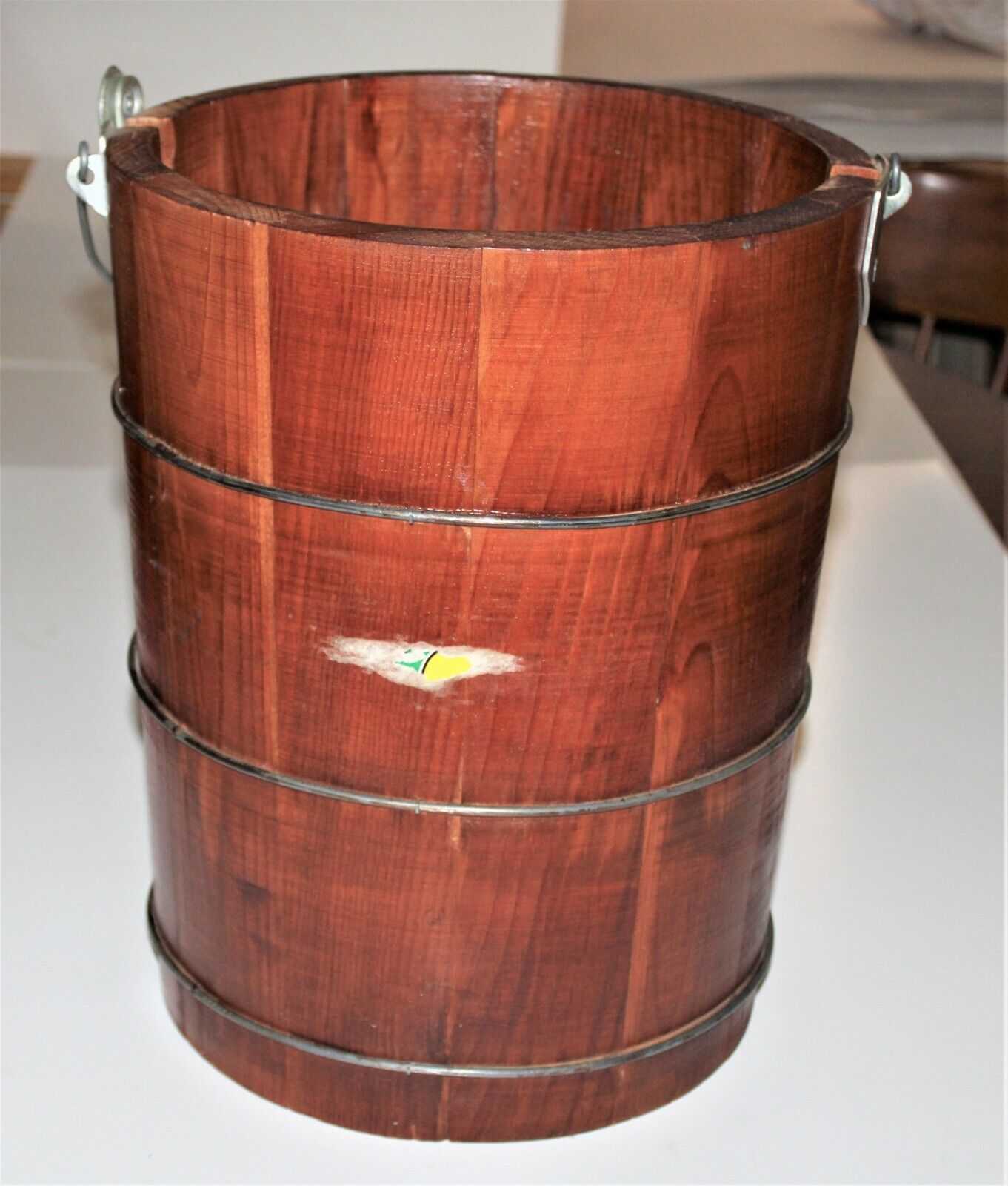 Vintage Wooden Steel Wire Band Stave Bucket 11-5/8" Diameter X 14-5/8" Tall