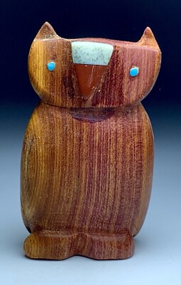 Native Zuni Cedar Wood Owl Fetish Signed By Brandon Phillips