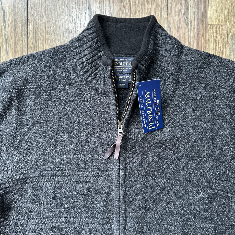 NWT Pendleton Gray Shetland 100% Wool FULL-ZIP Sweater Jacket Men's SZ Medium - Image 2 of 4