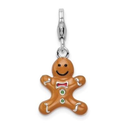 Sterling Silber 3 D Lebkuchen ummantelt Plätzchen Charm Anhänger Clip auf Weihnachten