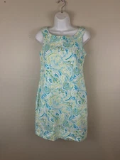 Women's Dress Size 6 Sleeveless Sheath Blue Green Bright Mini Cotton Stretch 