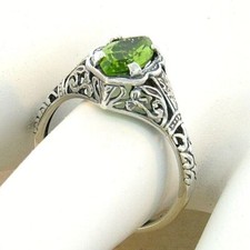 GENUINE 1.07 Ct PERIDOT 925 STERLING SILVER ART DECO STYLE FILIGREE RING  740X