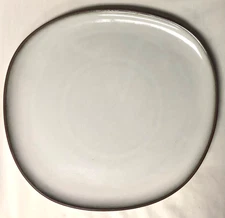 KARMA RUSTIC COOL WHITE TERRACOTTA BROWN TONE RIM ASYMMETRICAL DINNER PLATE 10.5