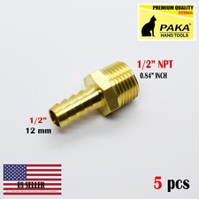 5X 1/2" Hose Barb x 1/2" Male NPT Brass Adapter Threaded Fitting, Fuel/Water/Air