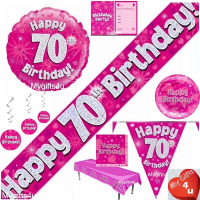 Rosa Alter 70. & Happy Birthday Party Deko Buntings Banner Luftballon Silber