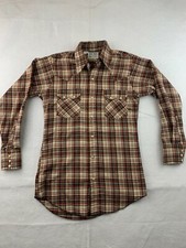 Vintage Jacke Wolfe Ranchwear MENS Size Small Plaid Pear Snap Shirt