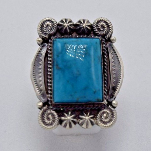 Beautiful Navajo Handmade Kingman Turquoise Ring Set In Sterling Size 7 ...
