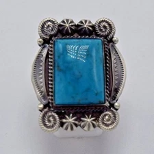 Beautiful Navajo Handmade Kingman Turquoise Ring Set In Sterling Size 7.25