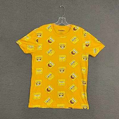 Spongebob Squarepants T-Shirt Mens Medium Yellow All Over Print Casual Cartoon