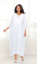 Ashro OSFM White Palmer Pleated Caftan Dress