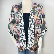 Women's reversible Kimono O/S silky poly multi-colored hi/lo hem flowy fun