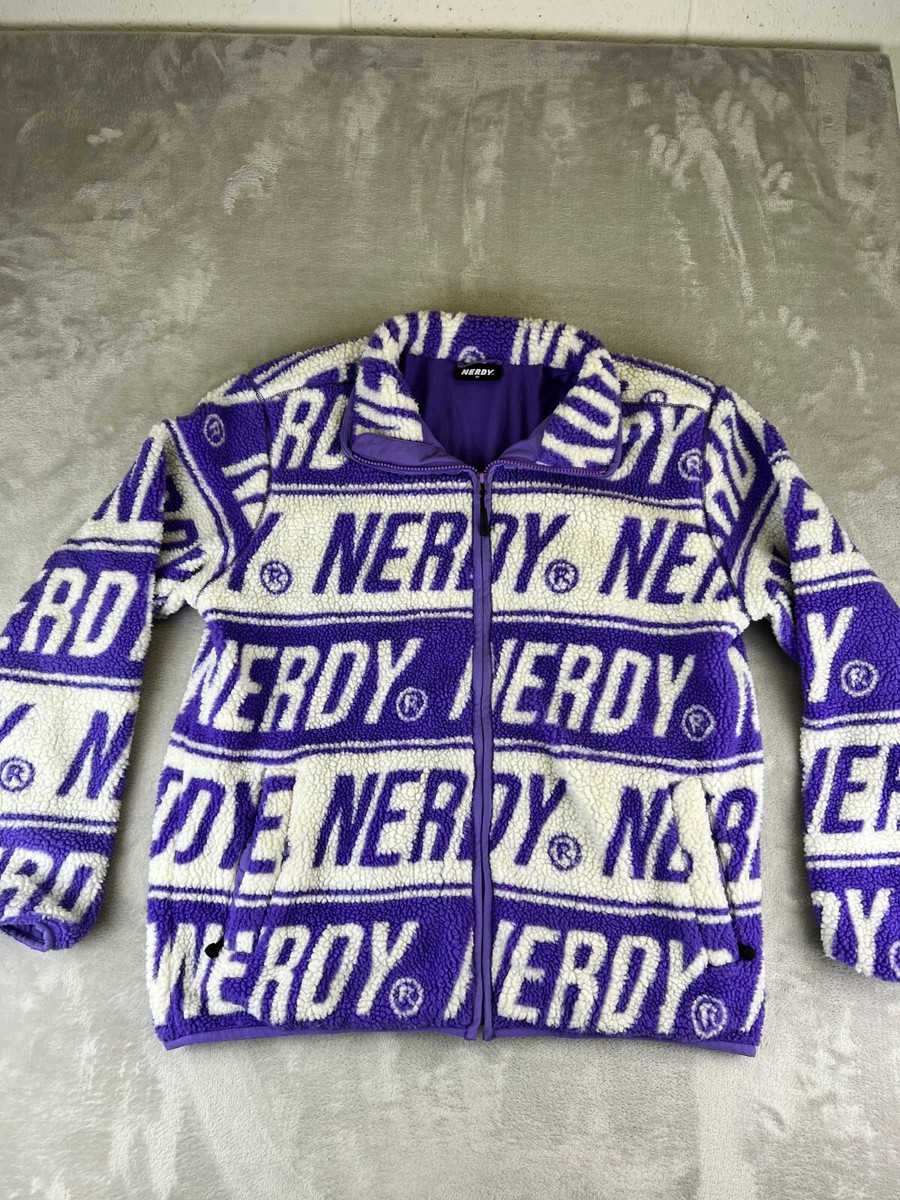 NERDY Fleece Jacket Size MEDIUM Allover Print Logo From