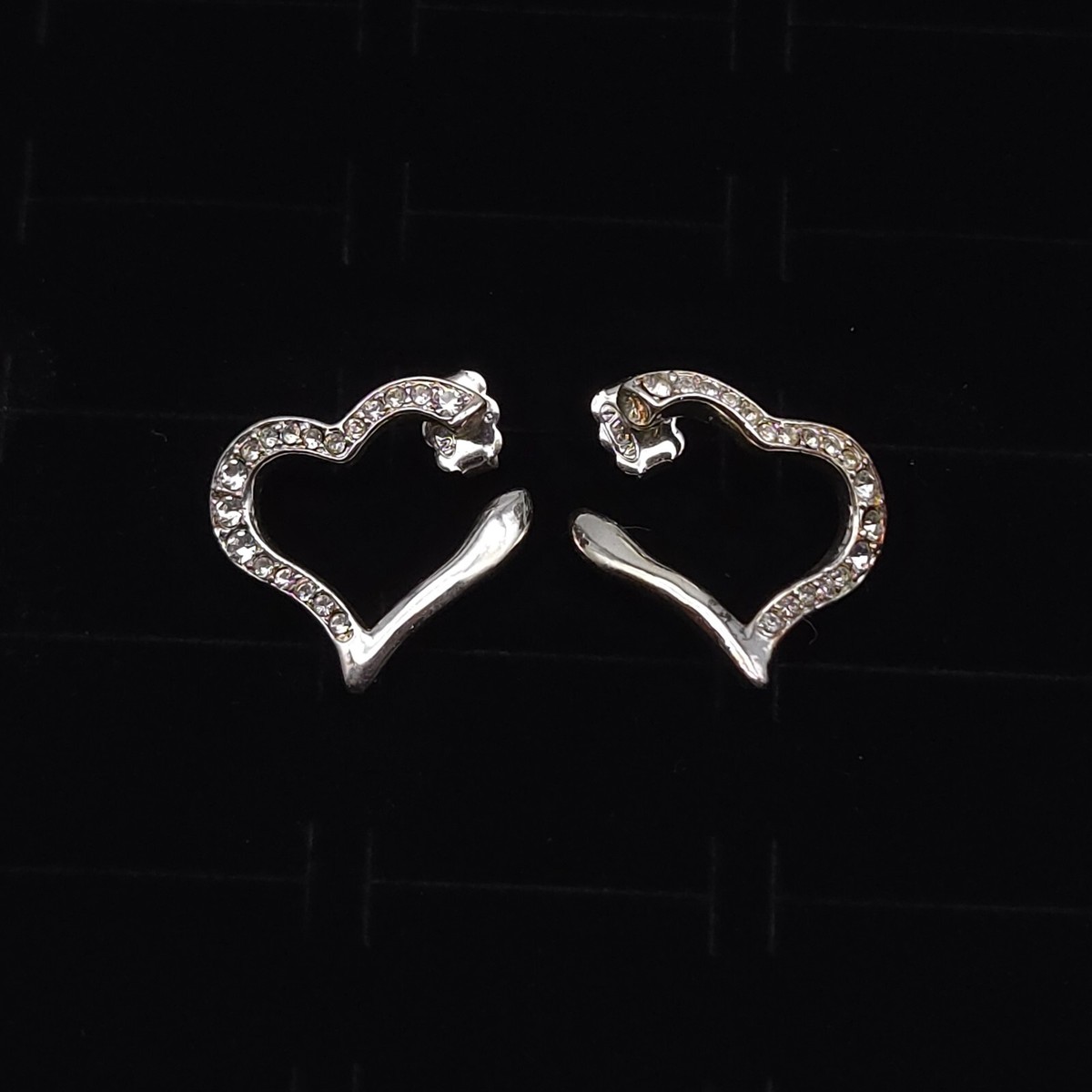 Vintage Avon Heart Earrings Silver Plated Clear Cubic