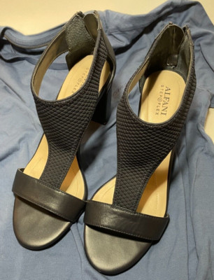 Alfani Womens Step N Flex Foxxii Sandal Block Heel Shoes Blue Leather Size 9.5