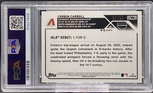 🔥🔥 Corbin Carroll 2023 Topps Chrome Update Rookie Orange/25 PSA 9 🔥🔥 - Imagen 2 de 2