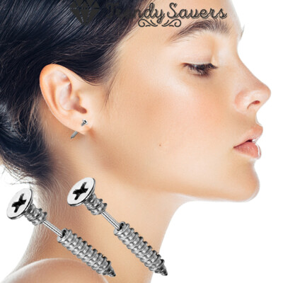 Gothic Cross Screw Pierced Nail Punk Hiphop Stud Earrings