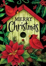 Merry Christmas Cardinal Birdhouse Poinsettia House Flag 40" x 28"