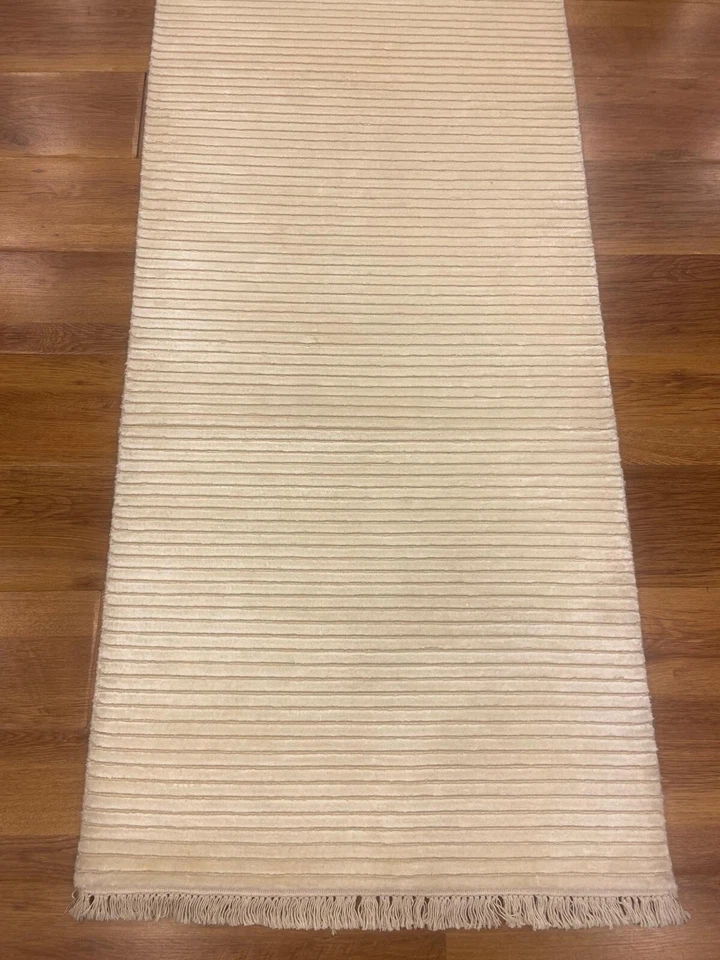 Alfombra de corredor de bambú, alfombra de corredor de 2.6x9.6 pies, alfombra de pasillo blanca y beige, alfombra de pasillo Foto 4 de 4