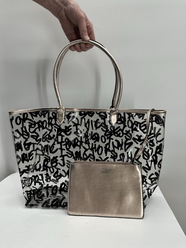 SEXY Victorias Secret LARGE MONOGRAM JELLY BAG TOTE W/ POUCH Purse Shopper NWOT - Picture 2 of 8