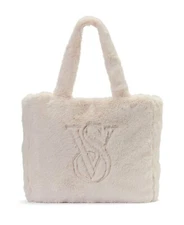 Victoria's VICTORIA Secret Ivory FAUX FUR  VS Overnight TOTE Handbag BAG Getaway
