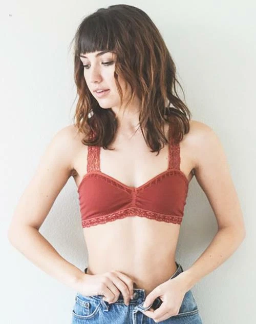 Chloe Bralette Sweet Delicate Lace Trim Rust Colour Racerback Strap Bra  Wirefree