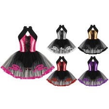 Kids Girls Tango Shiny Dress Halloween Leotard Sparkle Jazz Gymnastics Ballet