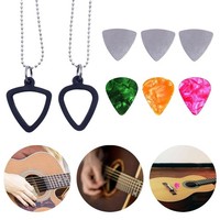 Gitarren-Pick-Halter-Halskette Mit 3 Edelstahl-Picks, 3 Bunten Plektren,
